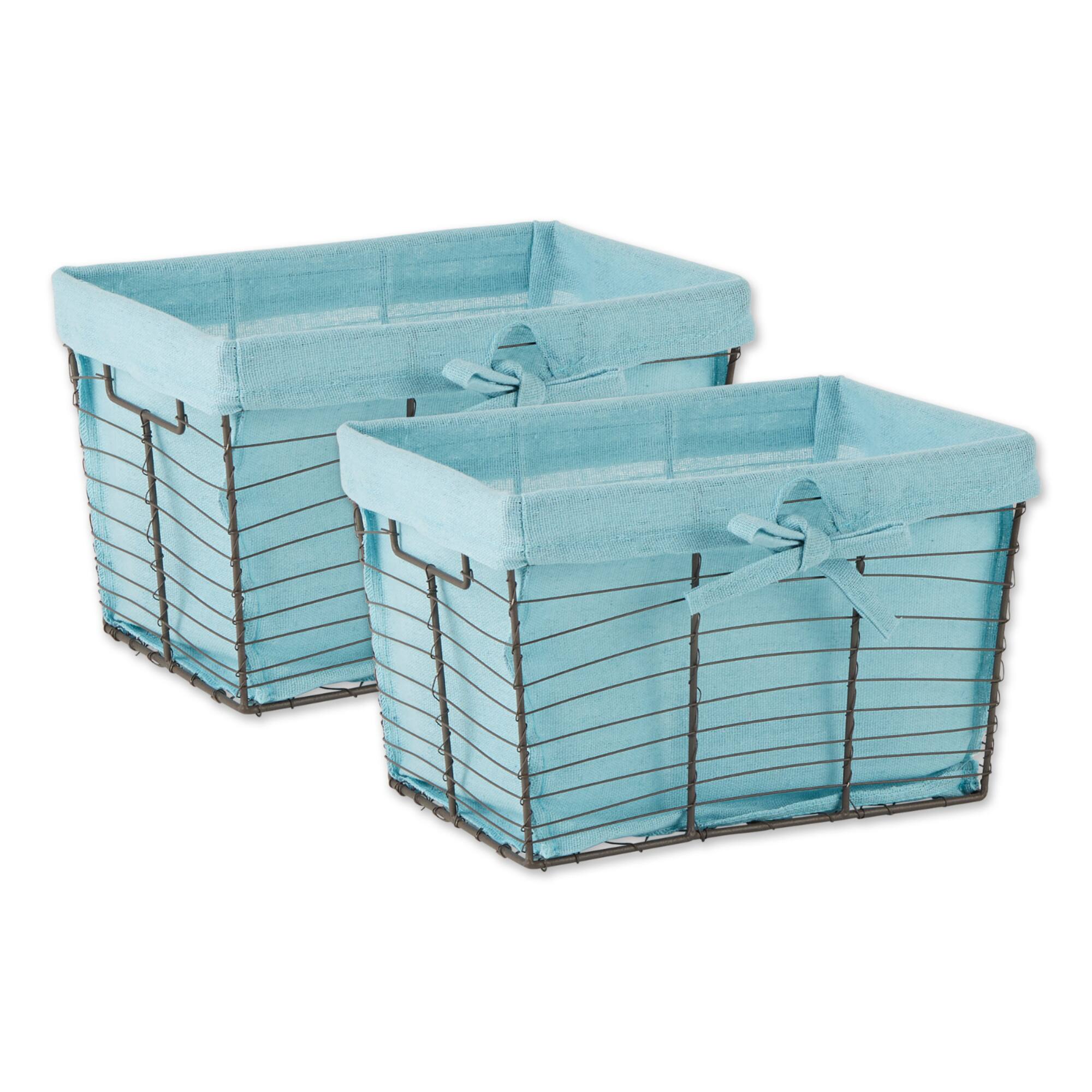 DII® Medium Vintage Gray Wire Basket with Aqua Liner, 2ct.